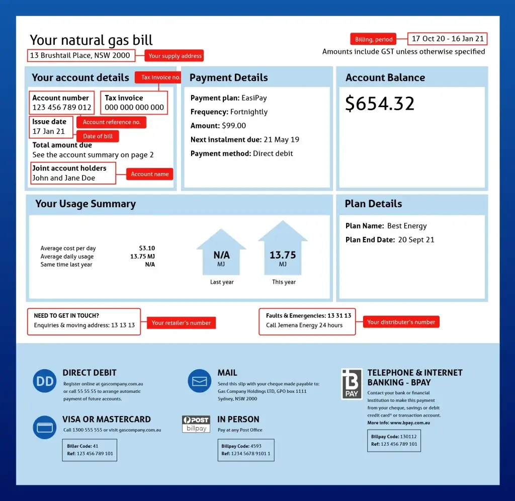 Annotated how to read gas bill meter details 2022