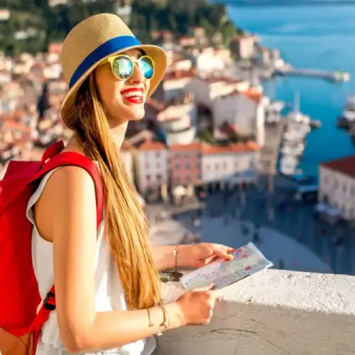 Solo female backpacker with travel insurance in Slovenia