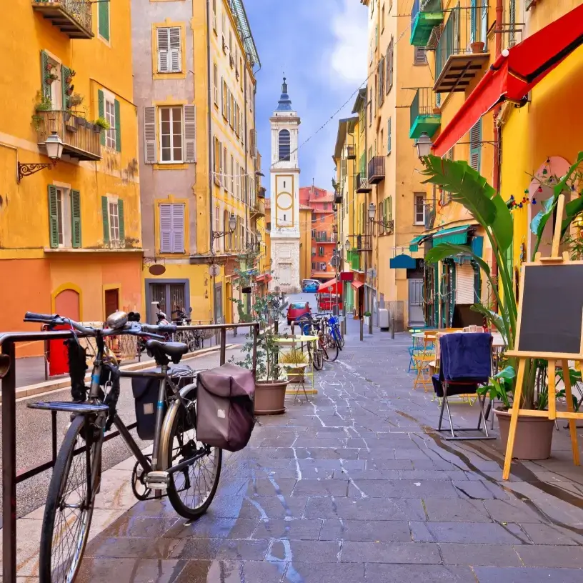 View of colourful street in Provence, Italy