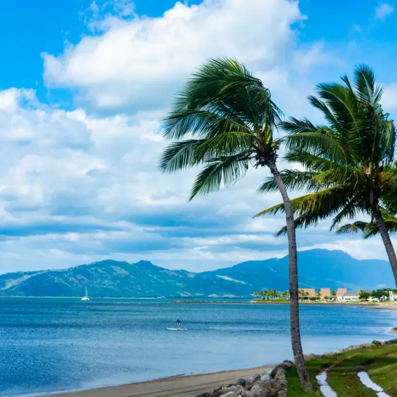 View of the ocean and one of the Fiji Islands