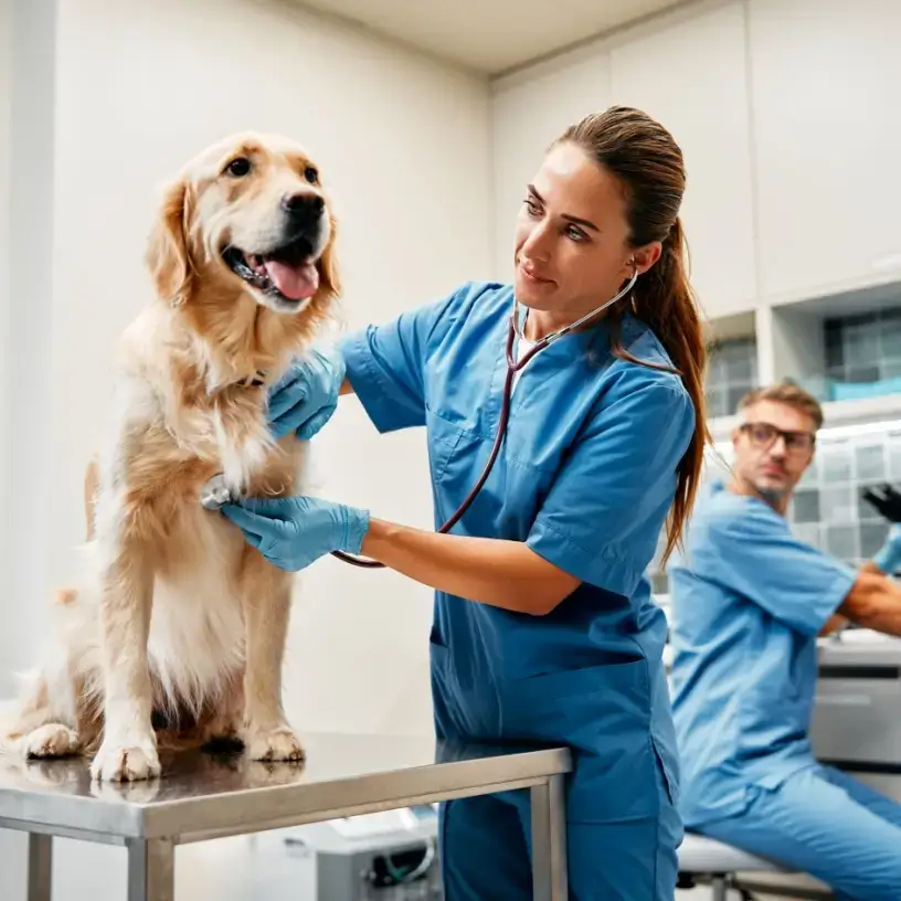 Vet checking a dog