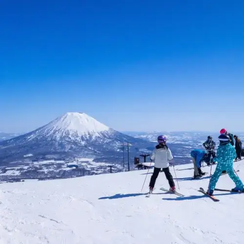 Skiiers in Hokkaido, Japan