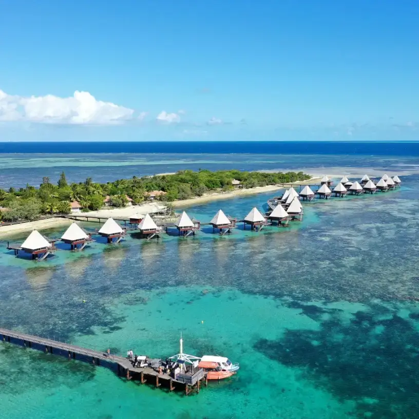 Bungalows on reef in New Caledonia
