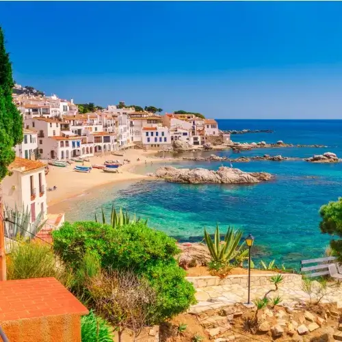 View of beach and houses in Catalonia Spain