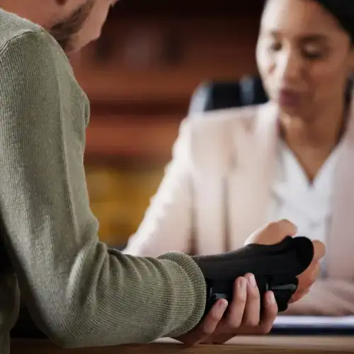Injured worker speaking to a compensation agent