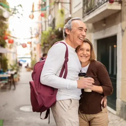 Middle aged couple touring Lisbon