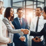 Office workers shaking hand