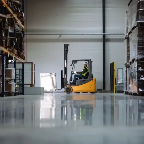 Worker driving a forklift