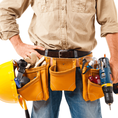Contractor holding his tools toolbelt