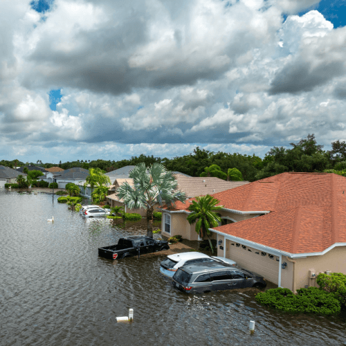 houses flooded on street