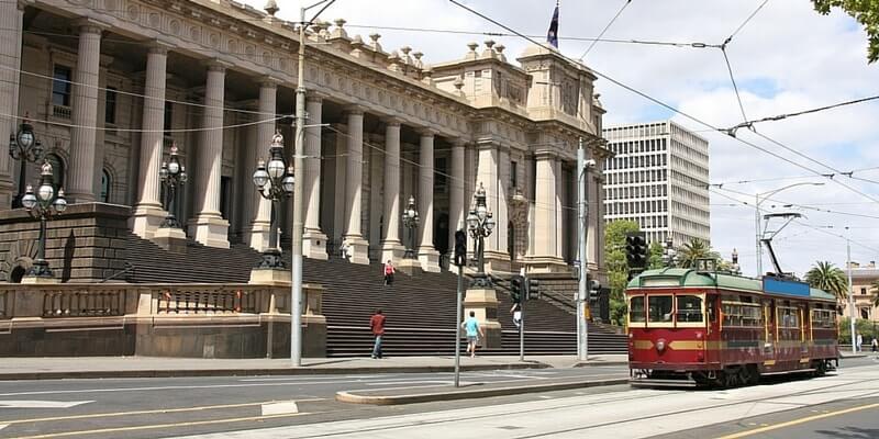 Trams running through Melbourne