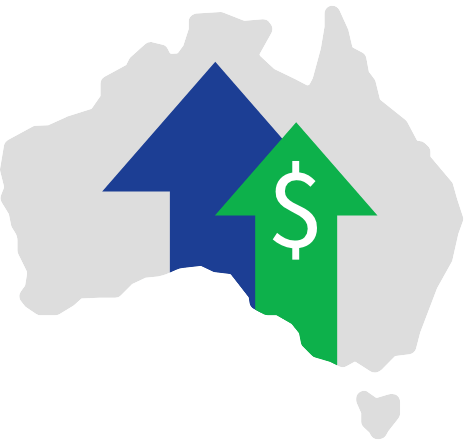 An image of Australia with arrows pointing upwards