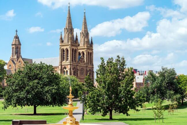 St. Peter's Cathedral of Adelaide on a day, South Australia. View from Pennington Gardens