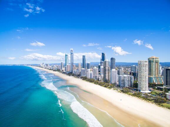 Surfers Paradise beach on a clear day on the Gold Coast, Queensland, Australia