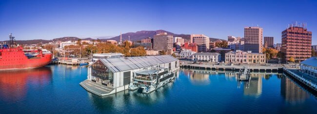 Hobart waterfront, Mount Wellington, Tasmania.