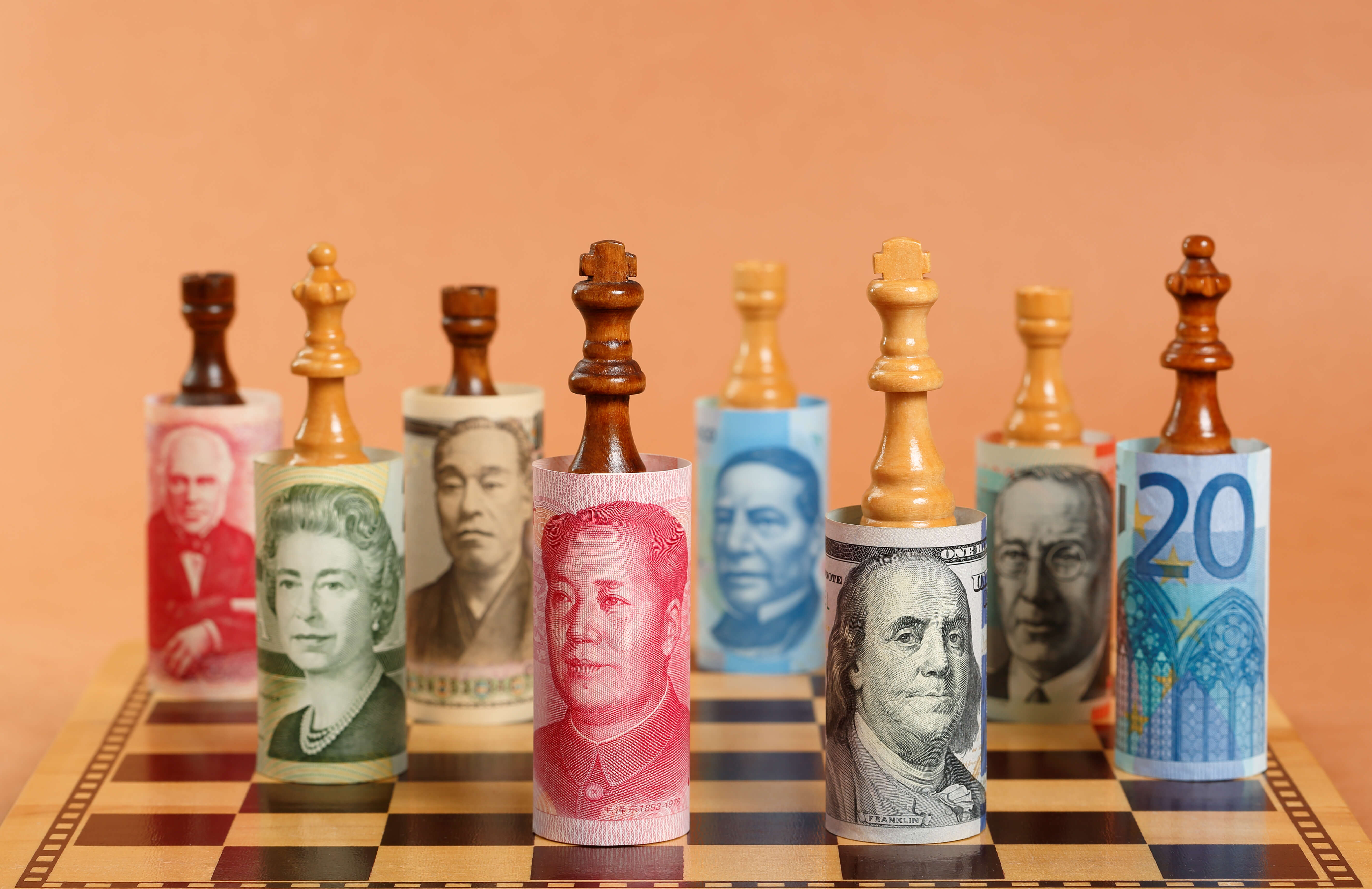Banknotes from Different Countries on a Chess Board