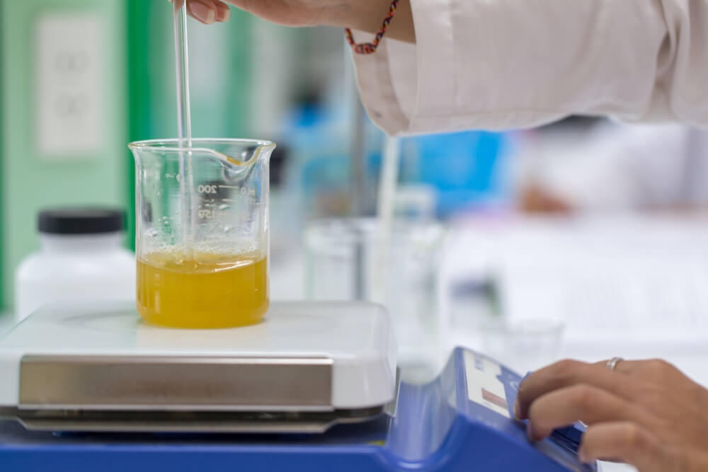 Biodiesel being produced in a laboratory.