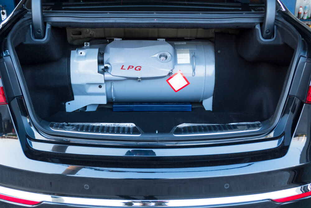 LPG tank in the back of a car.