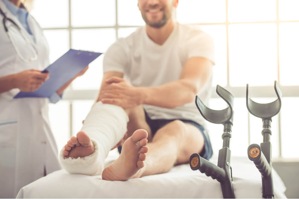 Man with a broken leg in hospital