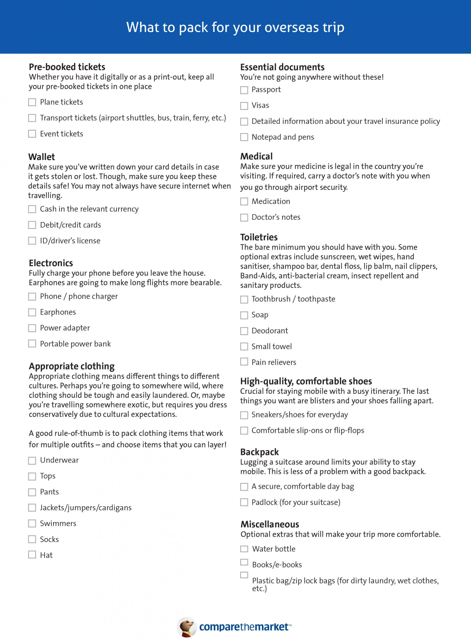 What To Pack For Your Overseas Trip Compare The Market
