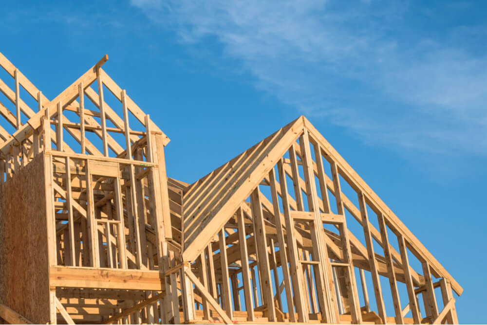 a timber weatherboard house undergoing construction