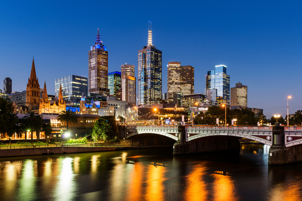 Dusk usage of electricity in Melbourne showing the CBD skyline