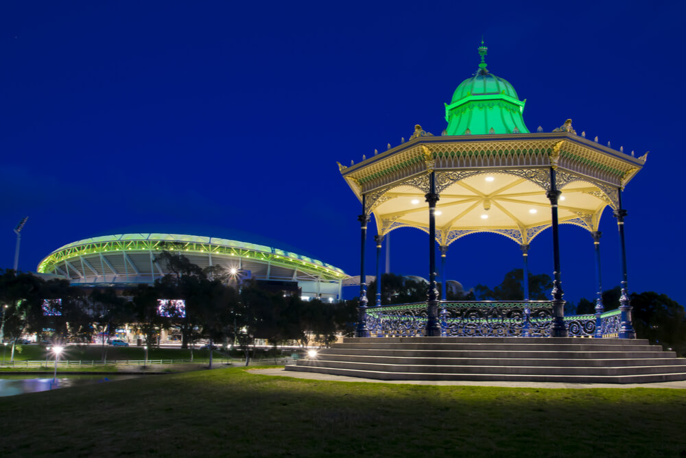 elder park adelaide at night lit up with electricity