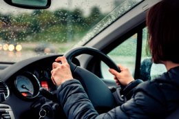 woman driving in storm