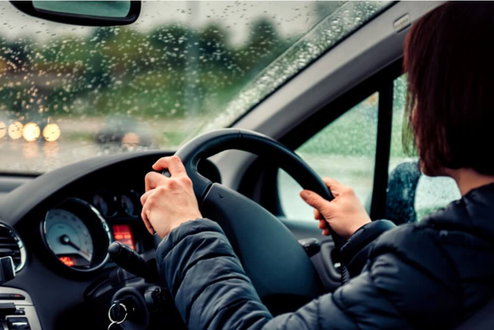 woman driving in storm