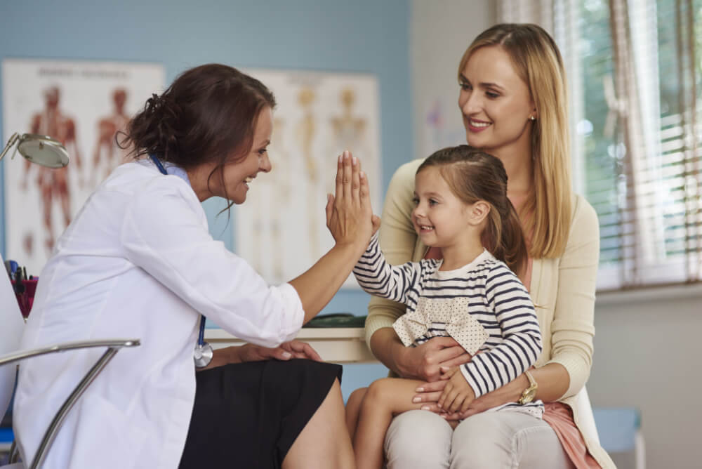 Family with private health insurance visit the doctor