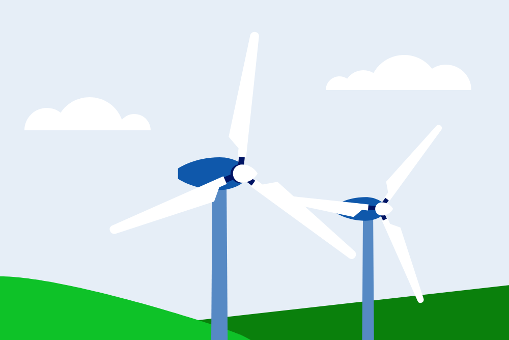 Wind turbines producing wind power