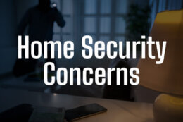 a home office space at night with the title "Home Security Concerns"