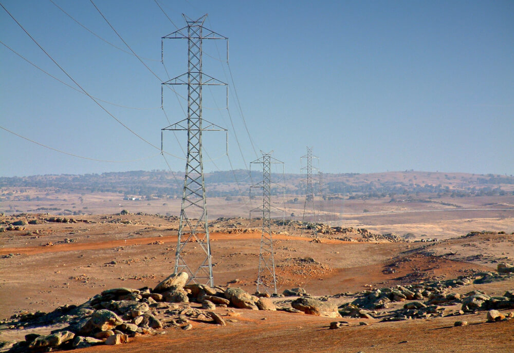 Remote Australia power poles distributing electricity