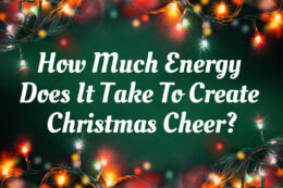 Christmas lights with a title overlay reading "How much energy does it take to create Christmas cheer?"