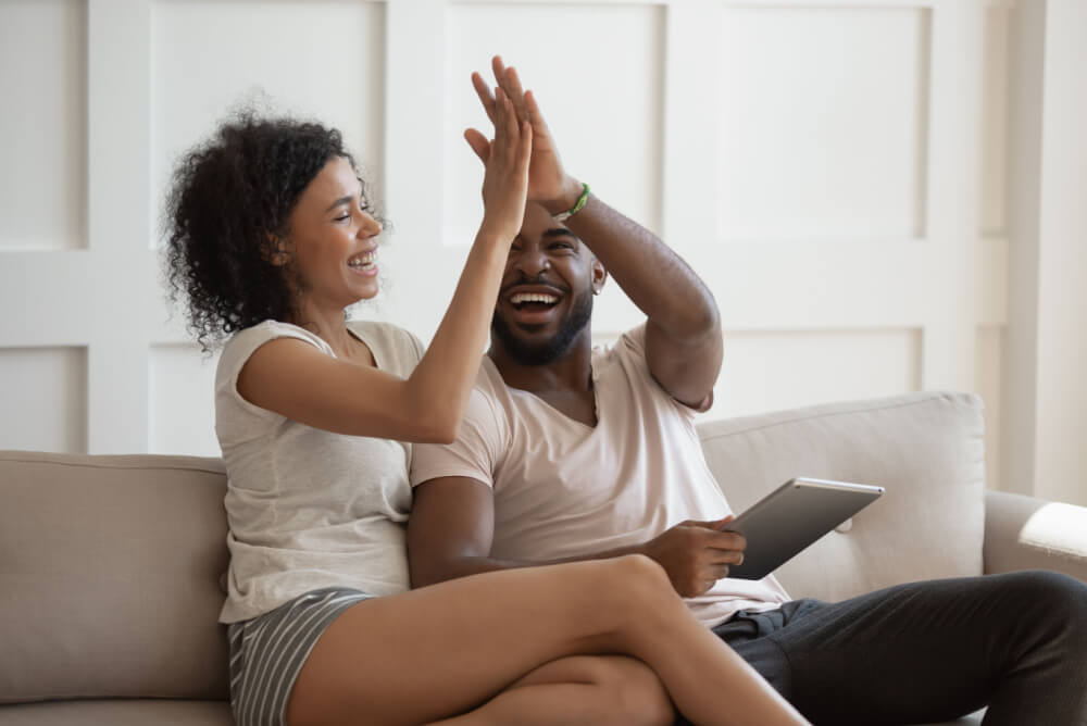 couple excited bought a house