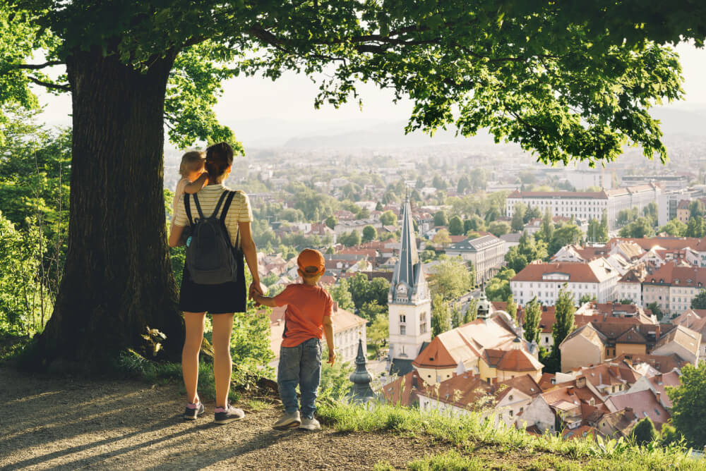 Family with travel insurance on vacation in Slovenia