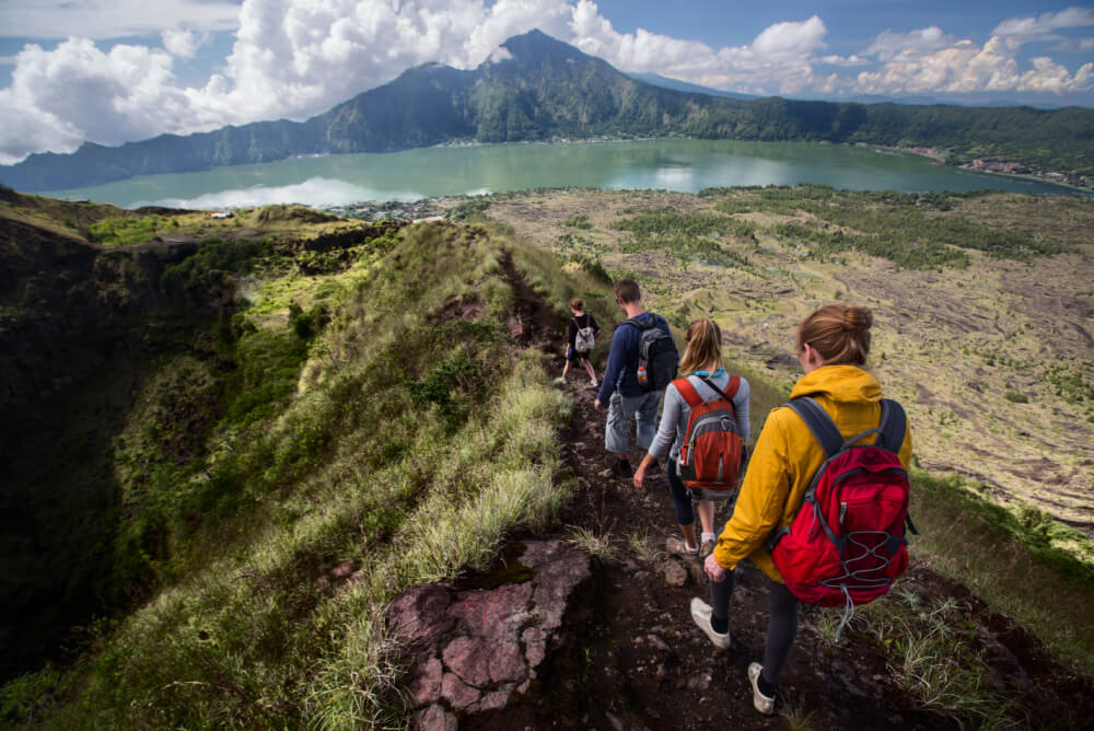 Hikers with volcanic ash cover in Indonesia