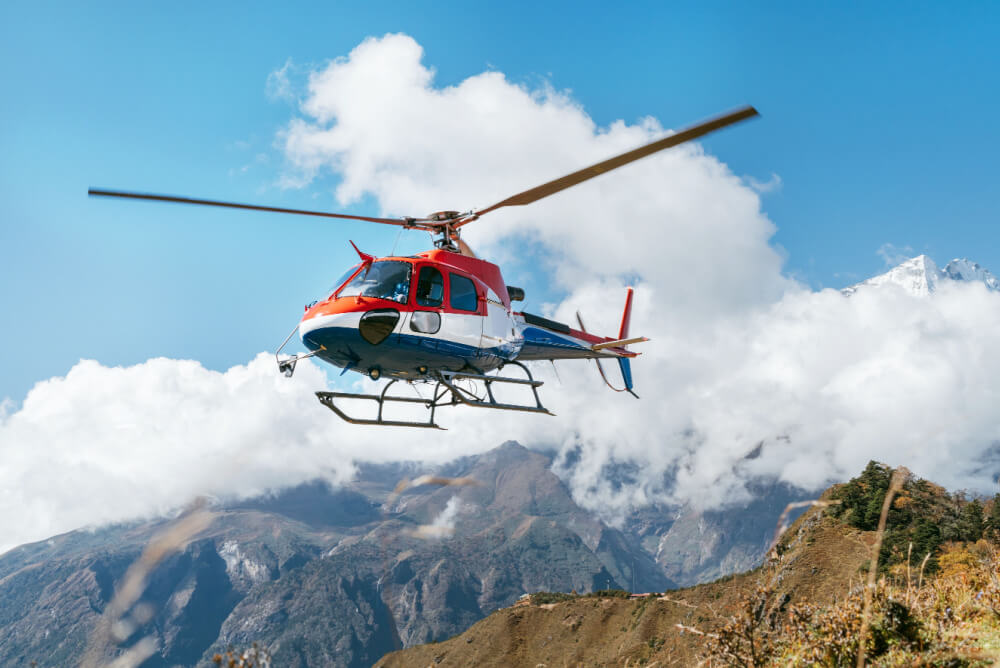 Medical rescue helicopter in the Himilayan mountains