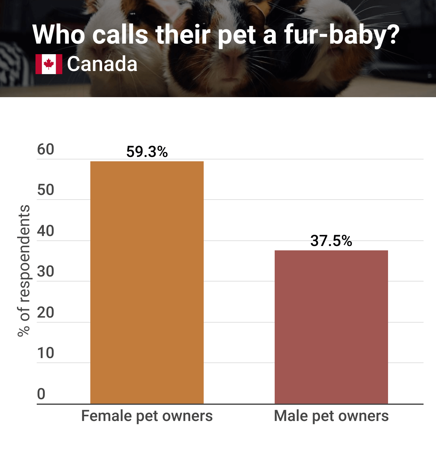 A graph of Canadians showing how many pet owners call their pets fur-babies, broken down by on gender