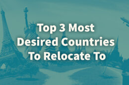 a number of iconic landmarks behind a title card reading "Top 3 Most Desired Countries To Relocate To"