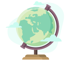 a world globe with clouds