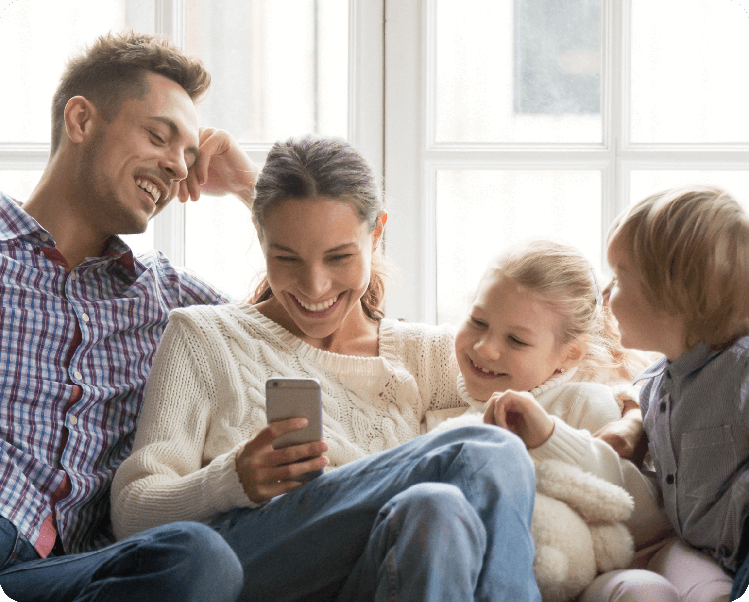 Family with health insurance with round edge