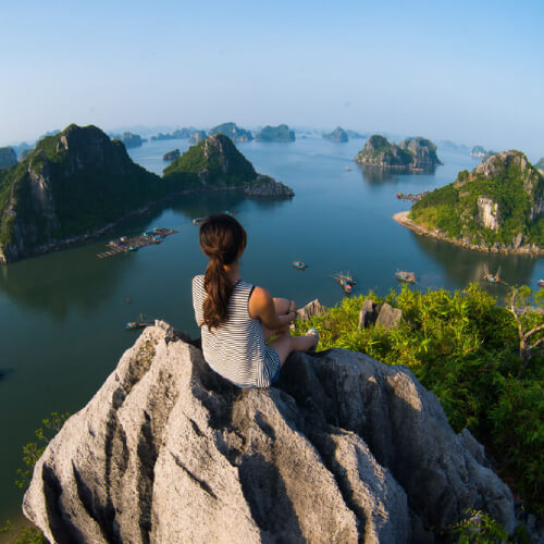 Traveller in Ha Long Bay Vietnam