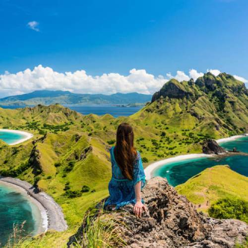 Woman on mountain in Indonesia