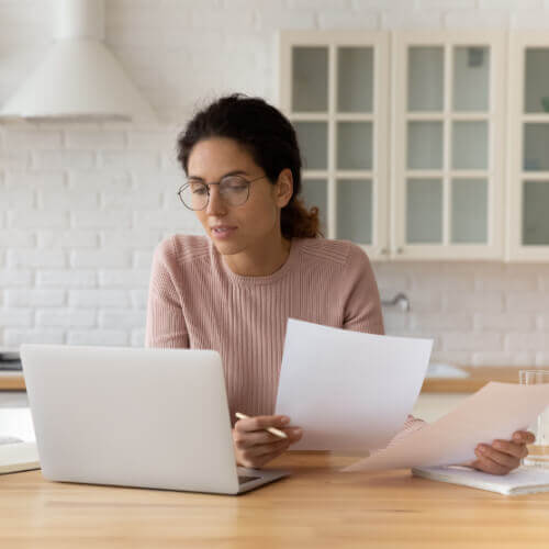 woman doing home loan research