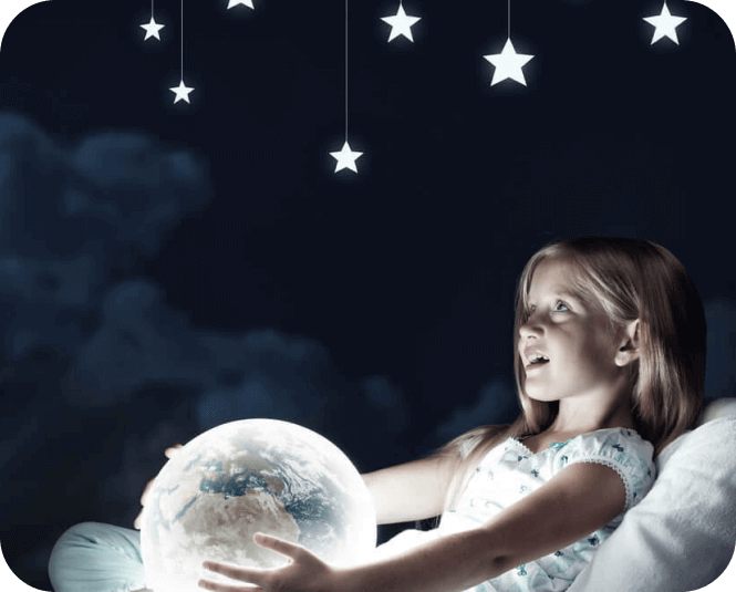 Girl holding glowing globe