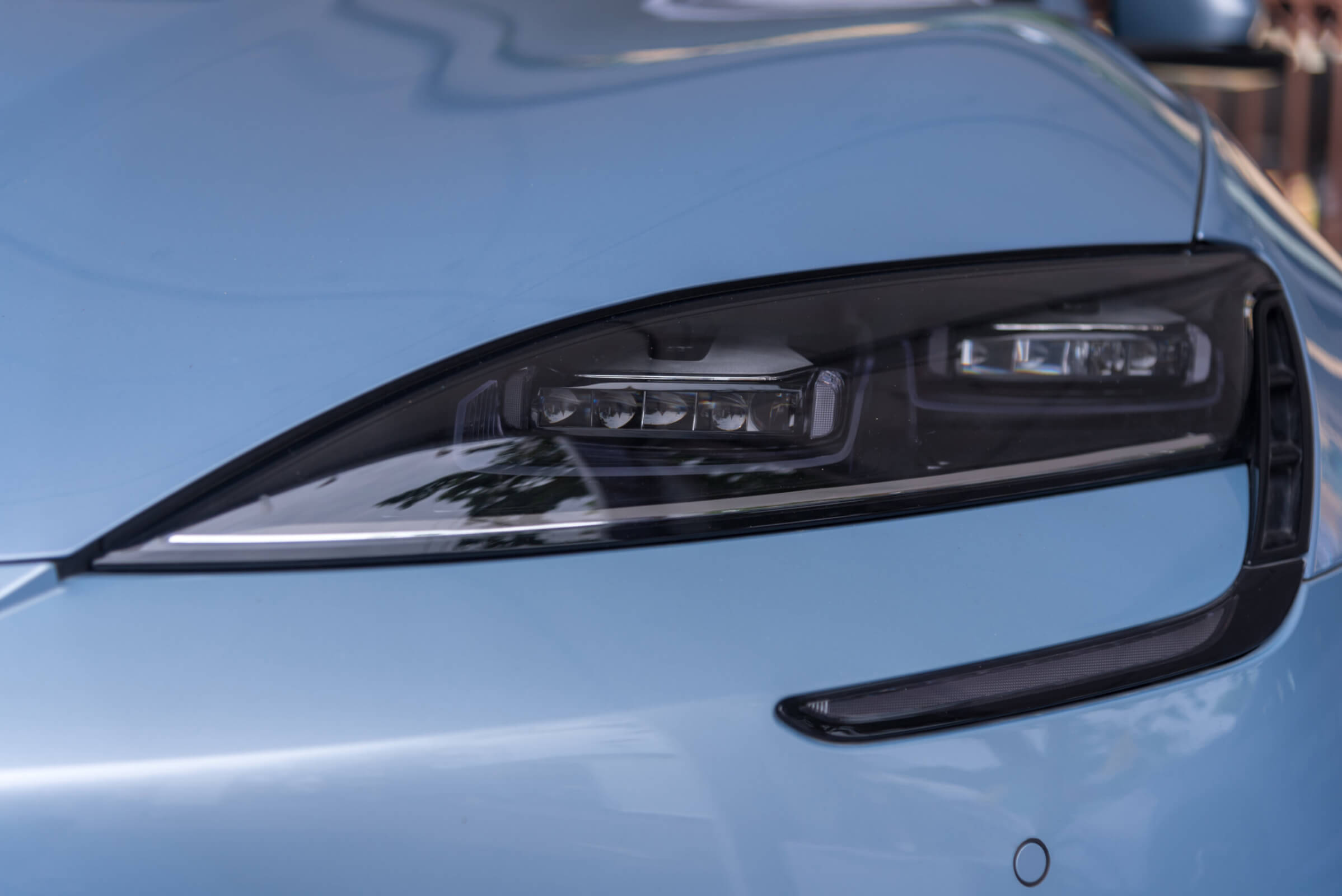 Blue BYD Seal headlight close-up