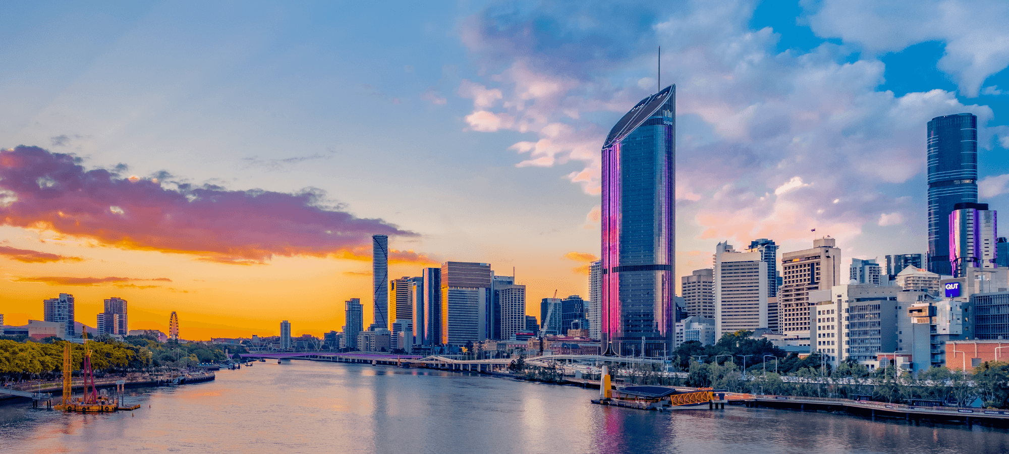A view of Brisbane at sunset