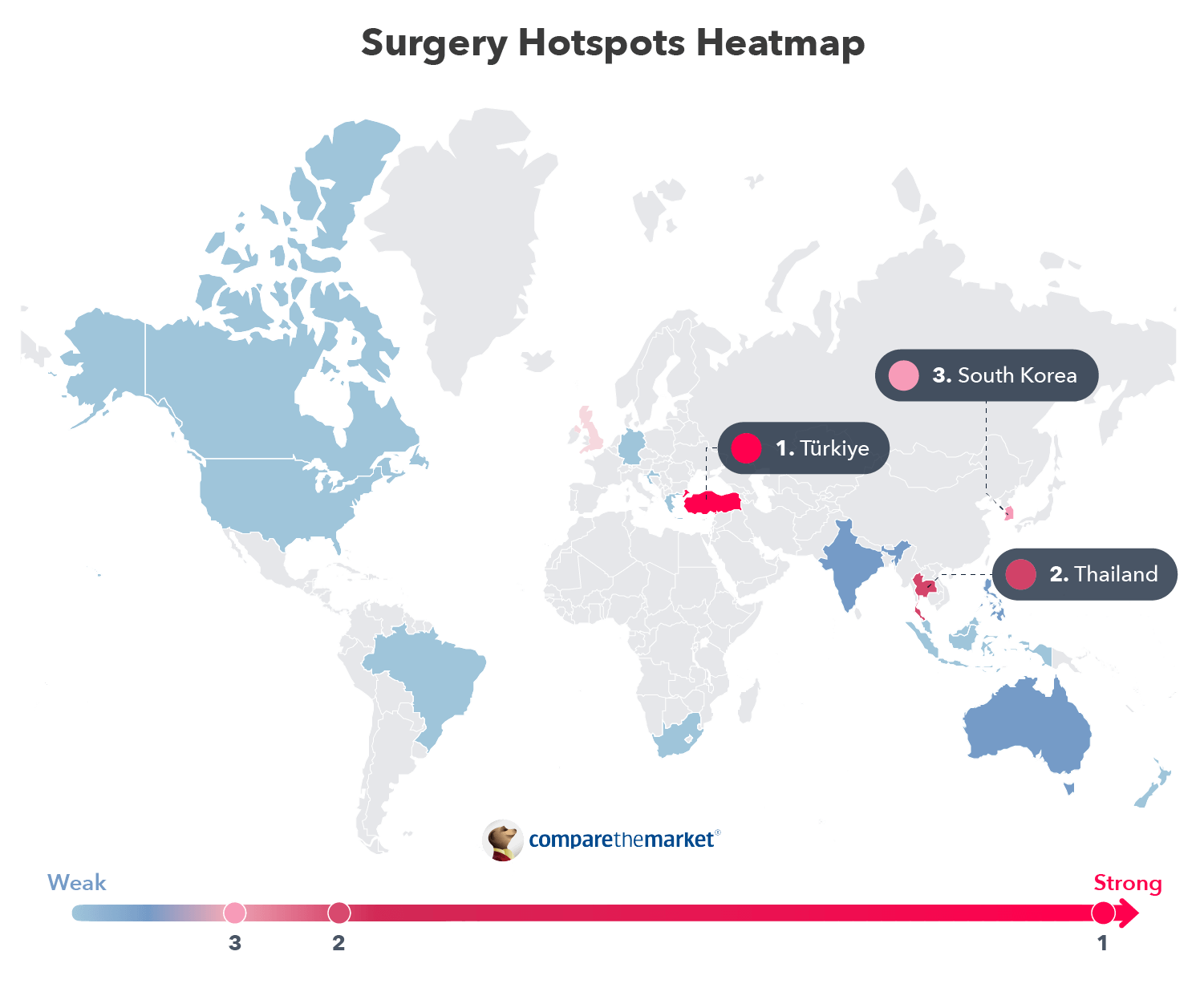 International surgery hotspots globe heatmap