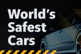 World's Safest Cars banner with black vehicle and yellow hazard patterns
